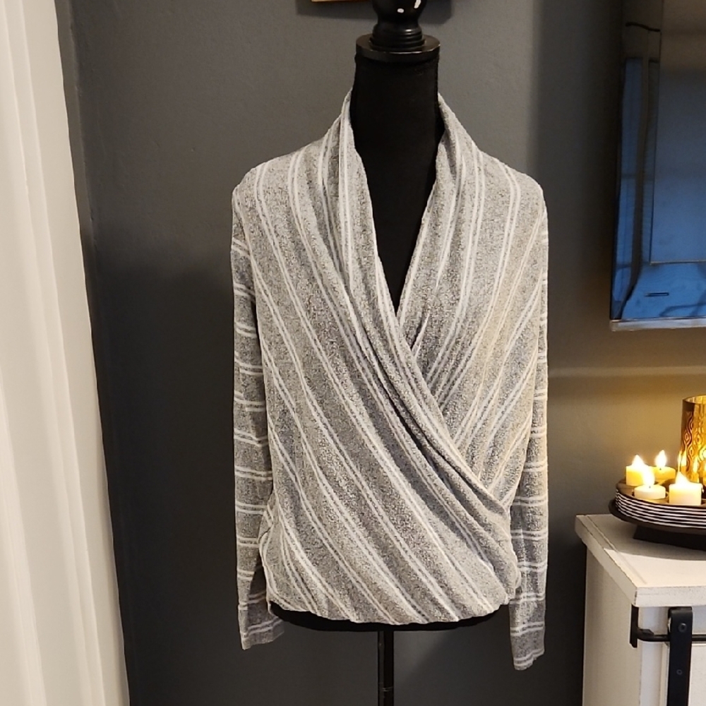 Monteau Gray and White Striped Women's Sweater